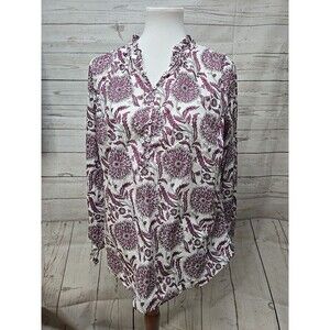 Talbots Floral Long Sleeve Cotton Blouse Women's Medium‎ Lightweight 1/2 Button